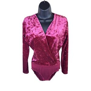 Altard State Womens Cranberry Crushed Velvet Wrap Bodysuit Mesh Back Size Small